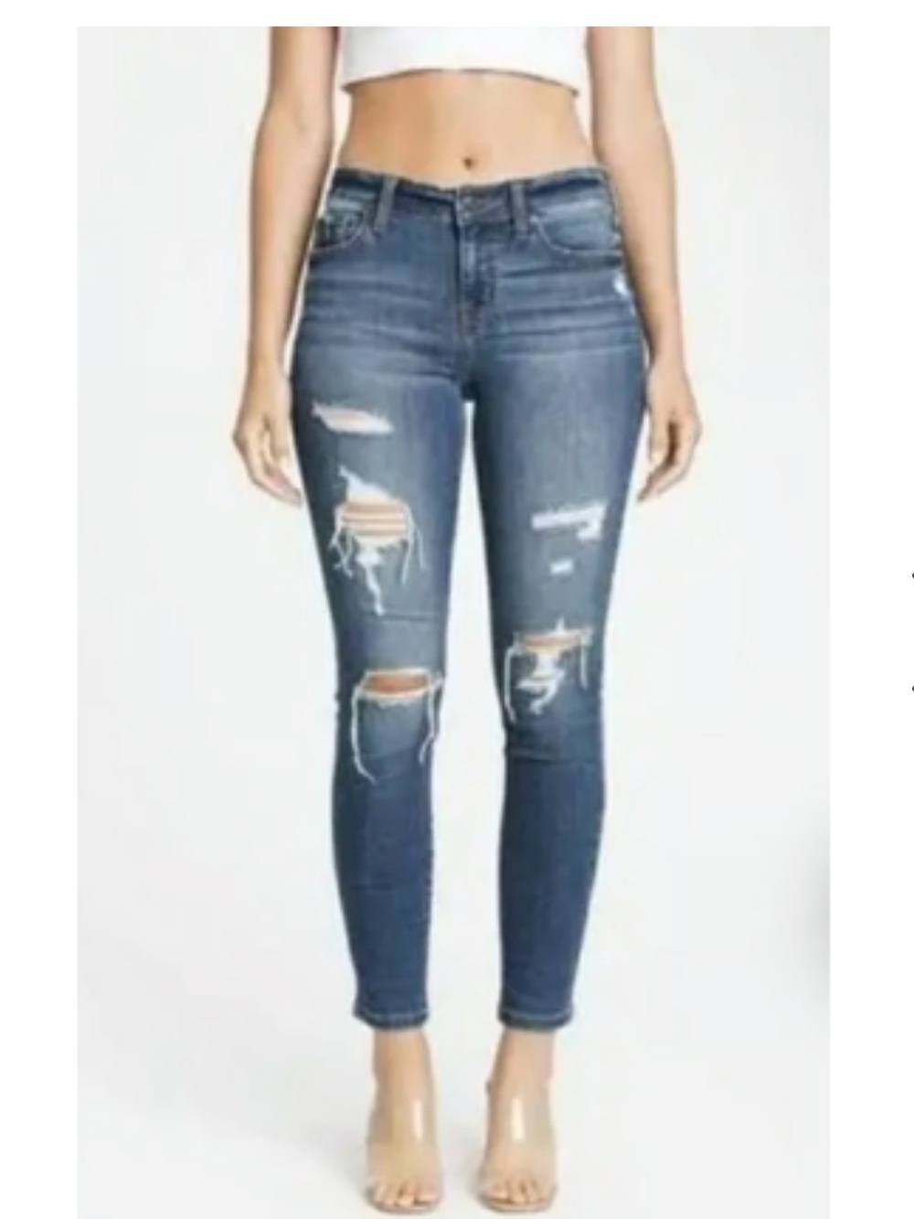 eunina Jude Dark Blue Distressed Mid-rise Ankle Skinny Jeans